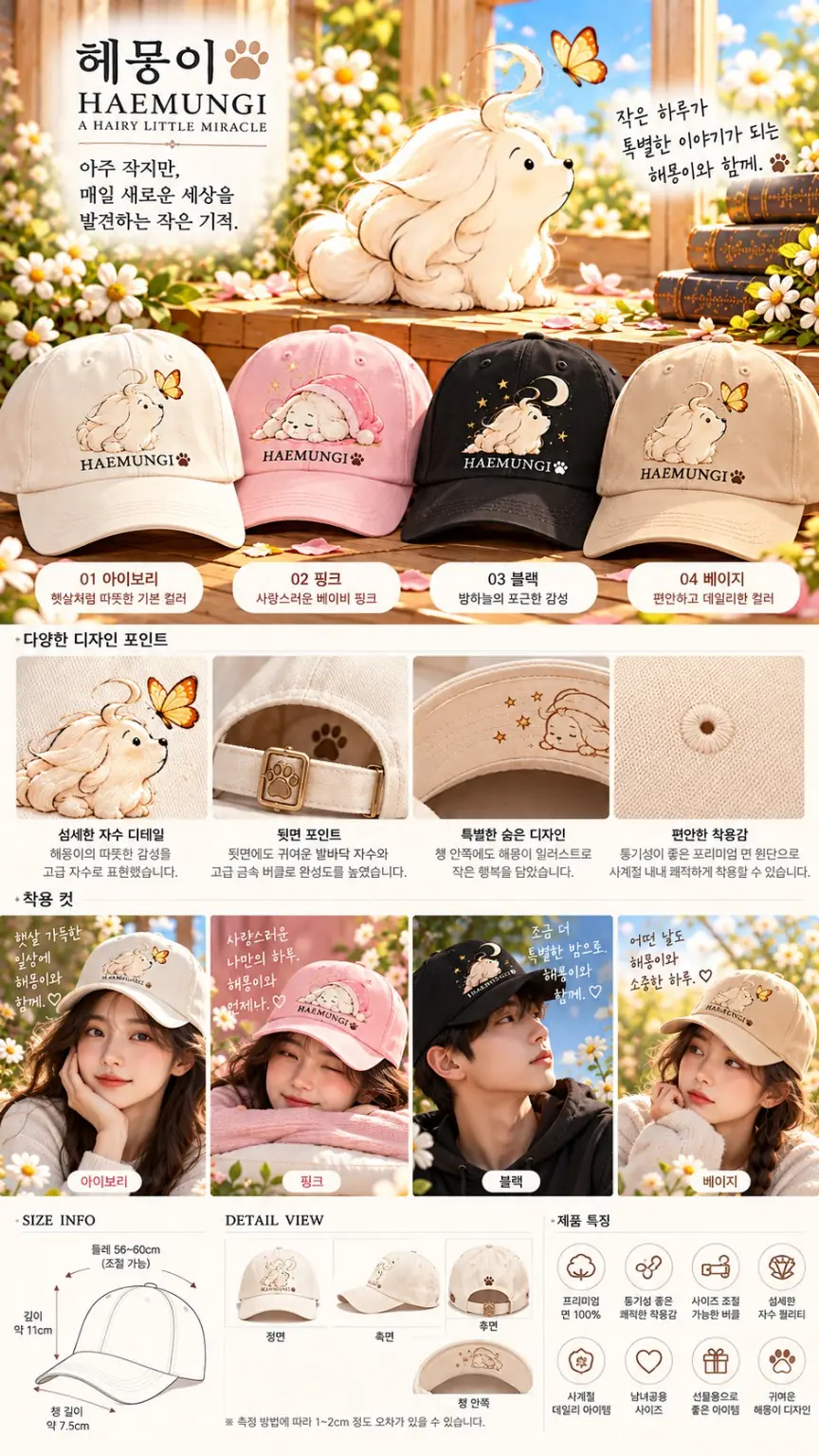 헤뭉이 볼캡 컬러와 자수·착용 디테일 시안