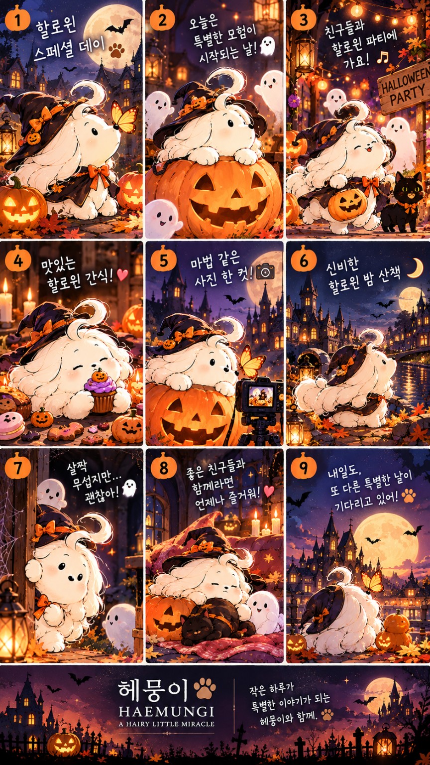 헤뭉이가 호박, 유령, 할로윈 파티와 함께 보내는 9컷 할로윈 카드